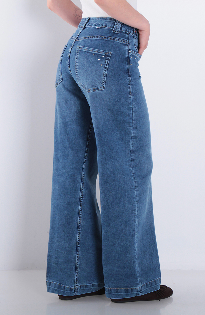 Jeans Wide Leg Tiro Alto Pretina Basica 1 Boton hover