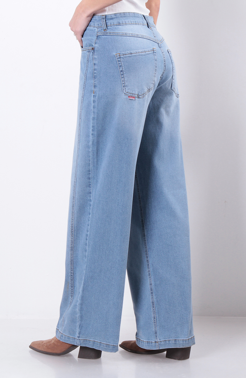 Jeans Wide Leg Tiro Alto Pretina Basica 1 Boton hover