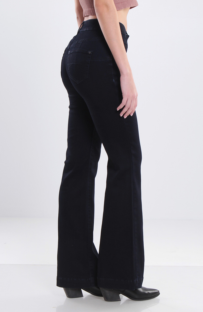 Jeans Flare Tiro Alto Pretina Basica 1 Boton Push Up hover