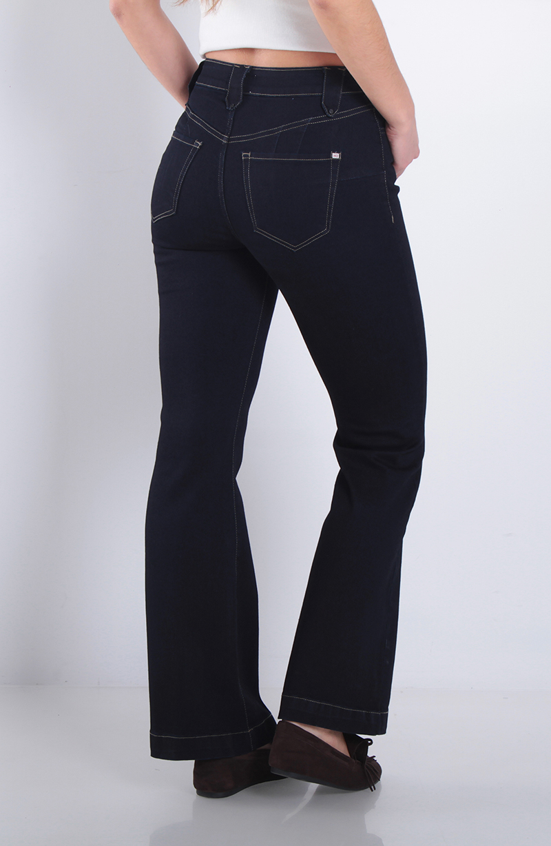 Jeans Flare Tiro Alto Pretina Basica 1 Boton hover