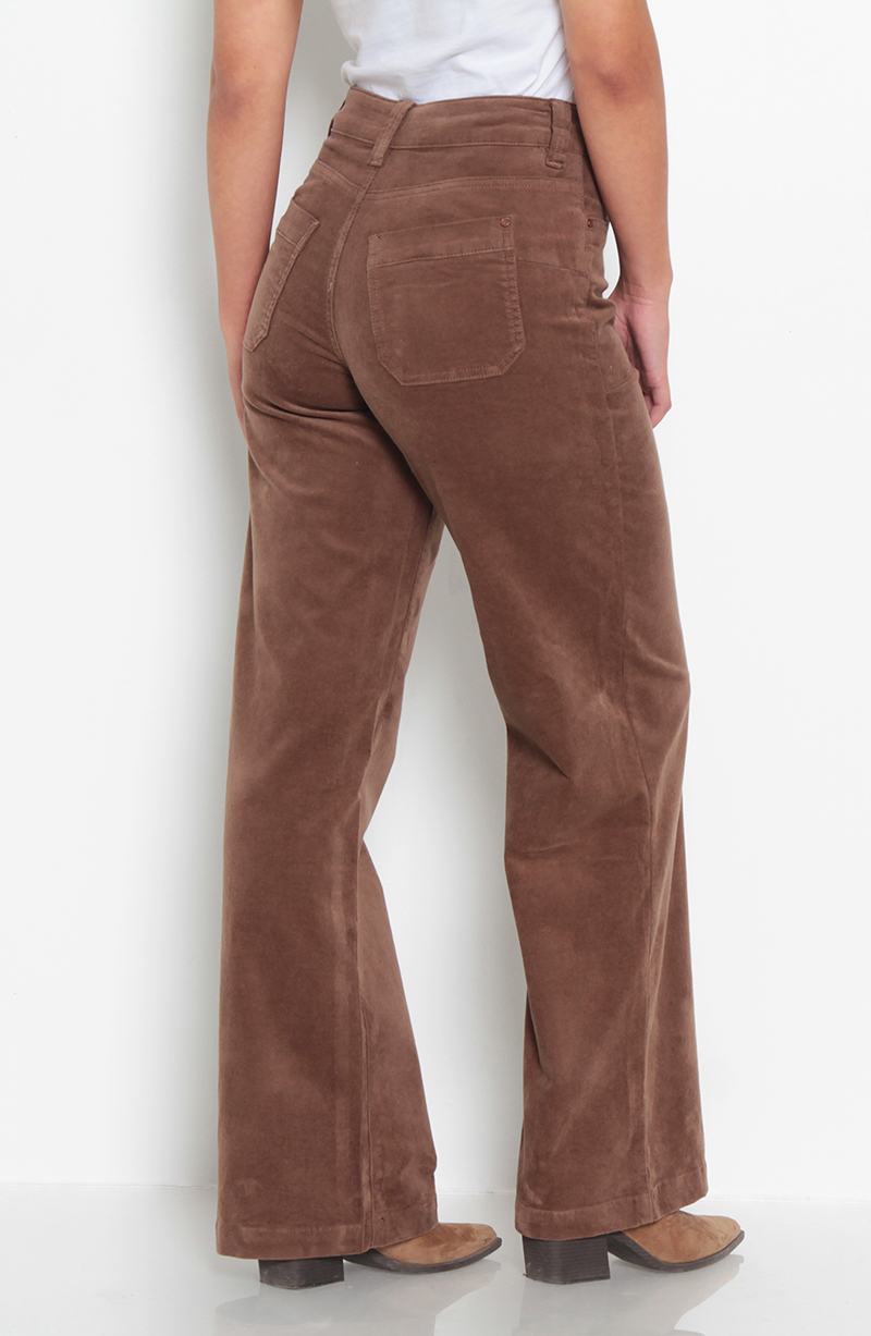 Pantalon Wide Leg Cotele Tiro Alto Pretina Basica 1 Boton hover