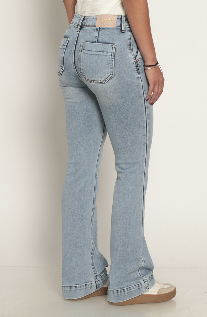 Jeans Flare Alforza Tiro Alto Pretina Basica 1 Boton hover