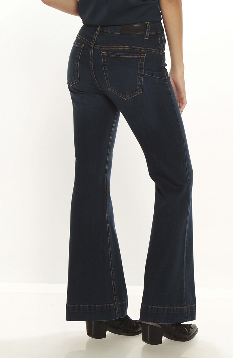 Jeans Flare Tiro Alto Pretina Basica 1 Boton hover