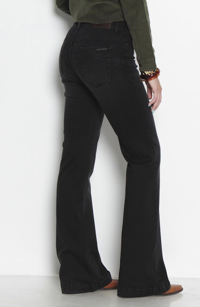 Jeans Flare Tiro Alto Pretina Basica Un Boton hover