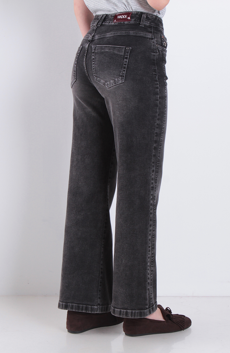 Jeans Wide Tiro Medio Pretina Basica Un Boton Aplicacion De Ojetillos hover