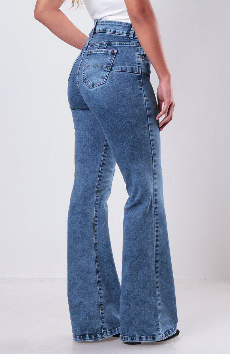 Jeans Flare Tiro Medio Pretina Basica 1 Boton hover