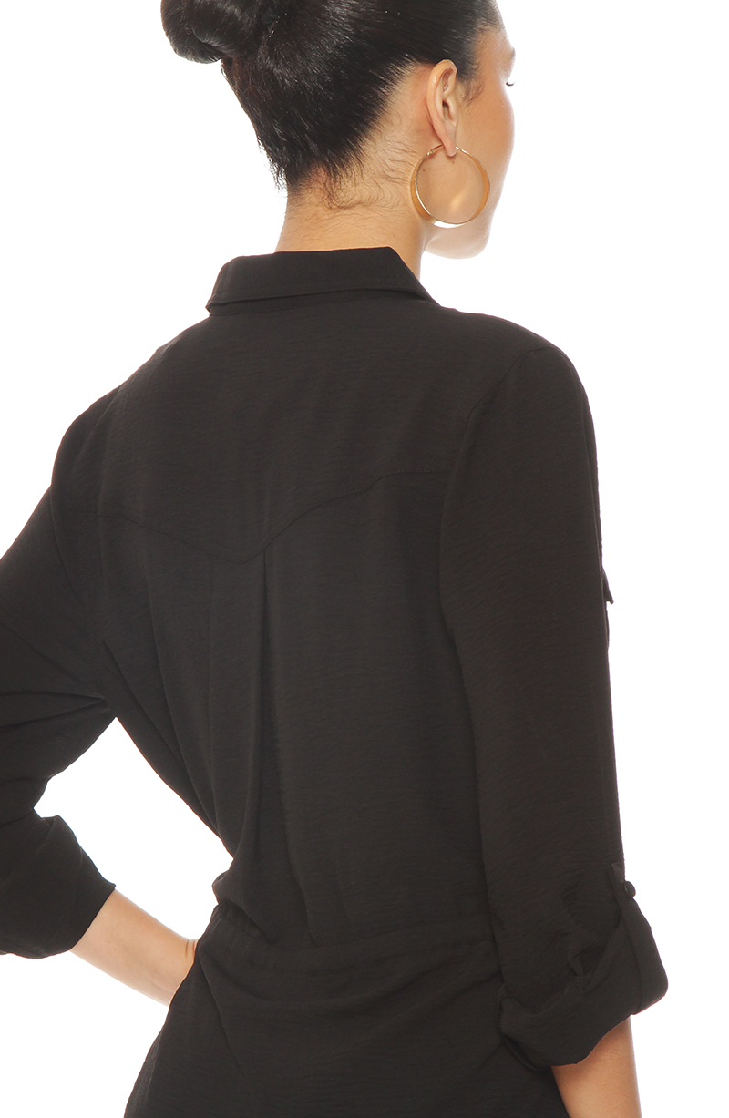 Vestido Manga Larga  Abotonado En Delantero Con Cintura Ajustable hover