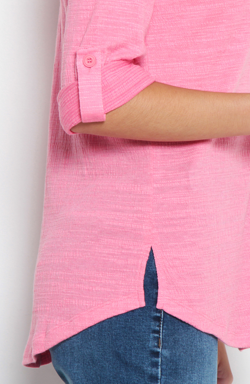 Blusa Manga 3/4 Abotonado En Delantero Con Bolsillo Escote V hover
