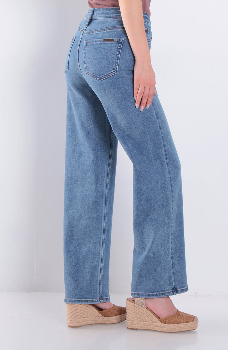 Jeans Wide Leg Tiro Alto Pretina Basica 1 Boton hover