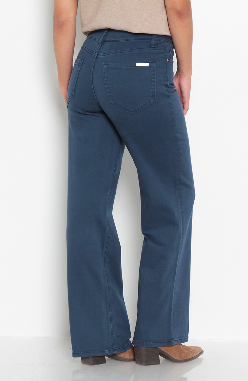 Jeans Color Wide Leg Tiro Alto Pretina Basica 1 Boton hover