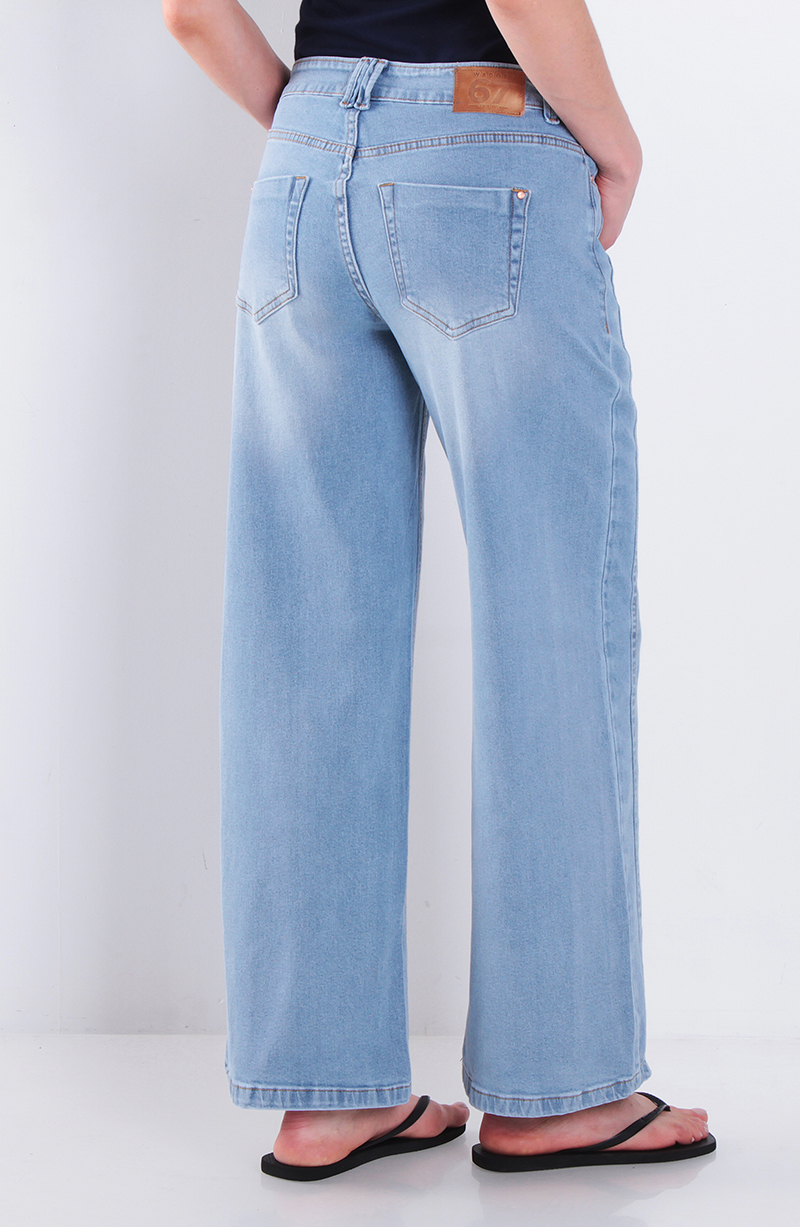 Jeans Wide Leg Tiro Alto Pretina Basica 1 Boton hover