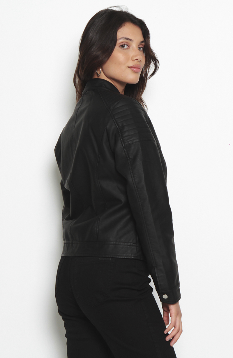 Chaqueta Manga Larga Cuero Ecologico Cuello Mao Y Cierres hover