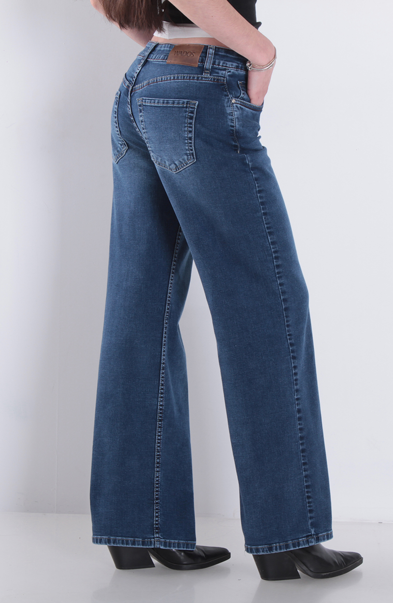 Jeans Wide Leg Tiro Alto Pretina Basica 1 Boton hover