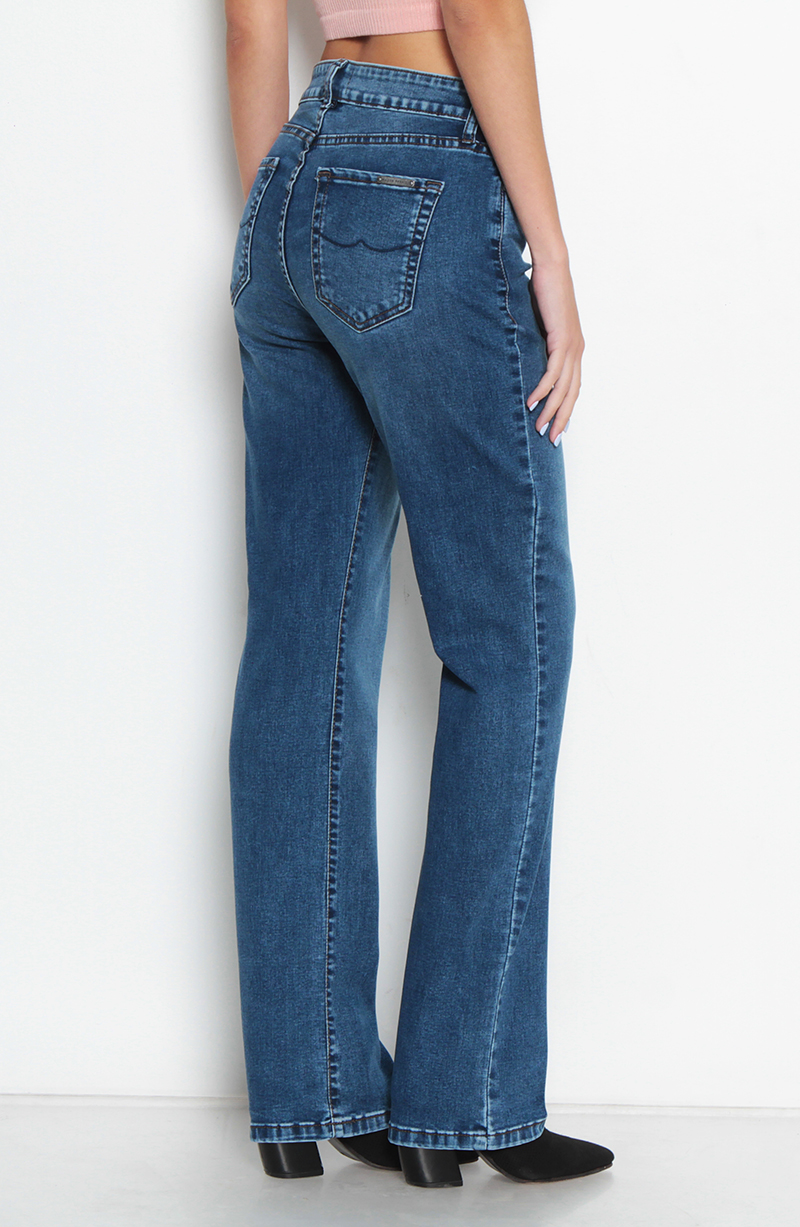 JEANS BASICO RECTO TIRO ALTO PRETINA UN BOTON hover