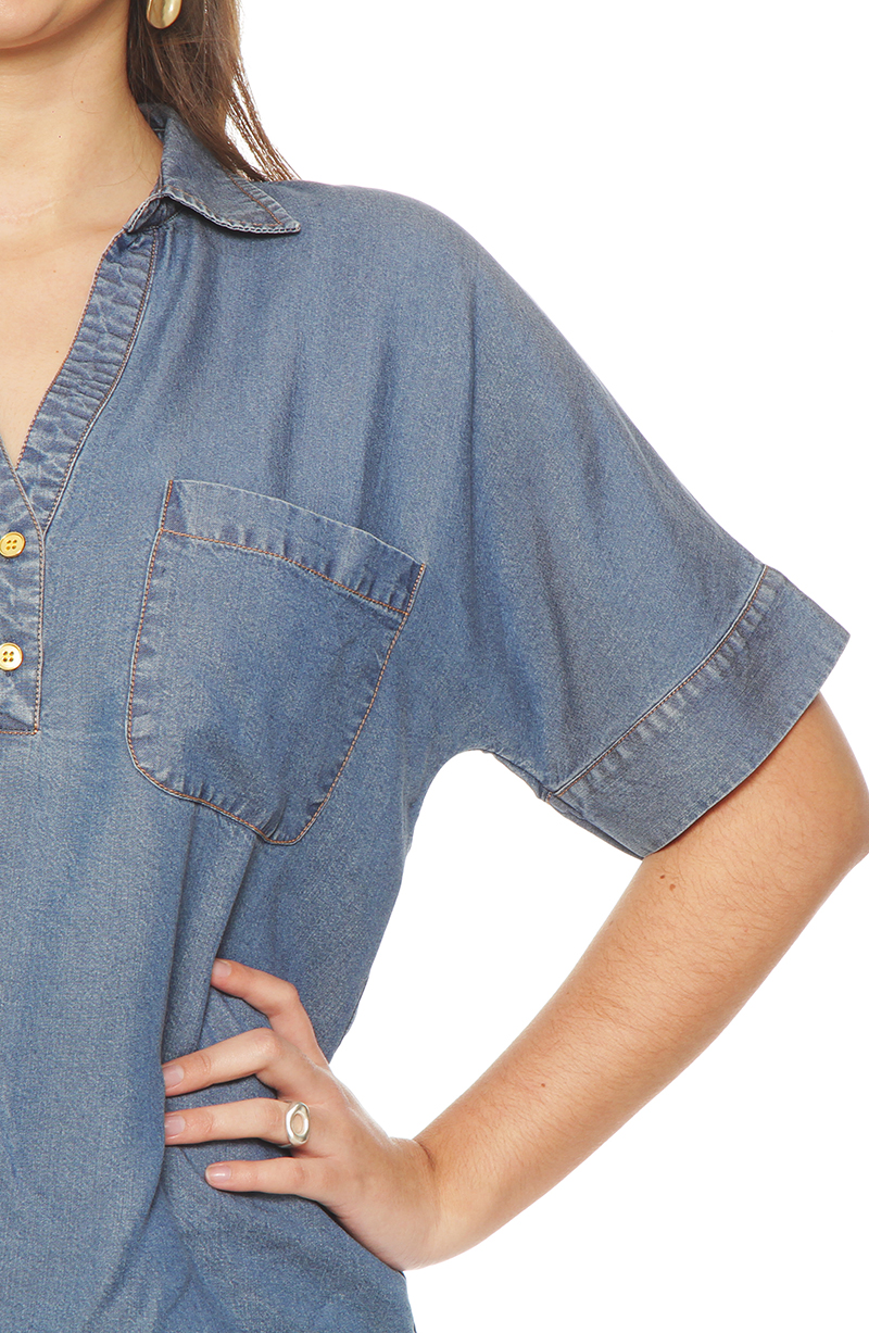 Blusa Manga Corta Tencel  Escote V Con Bolsillos hover
