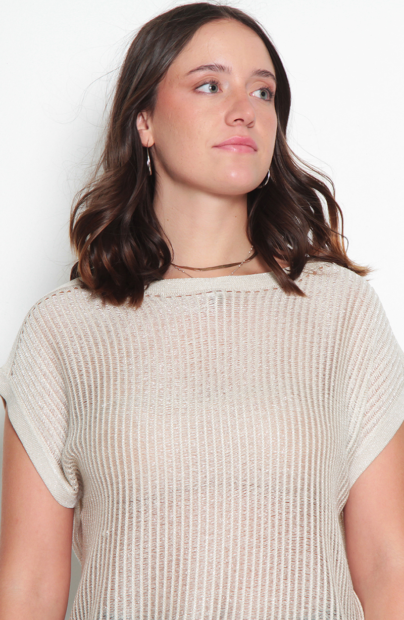 Polera Manga Corta Tejida Escote Redondo hover
