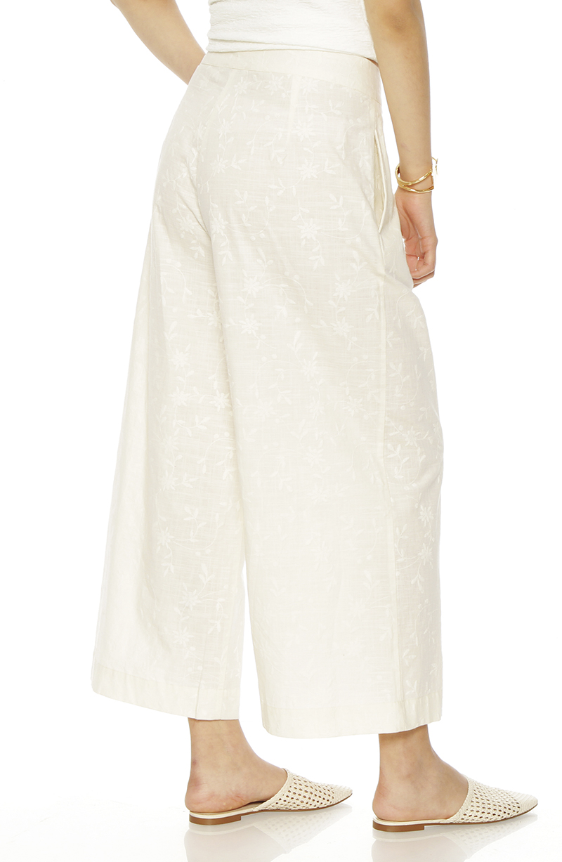 Pantalon Wide Leg Lino Bordado Tiro Alto Pretina Basica hover