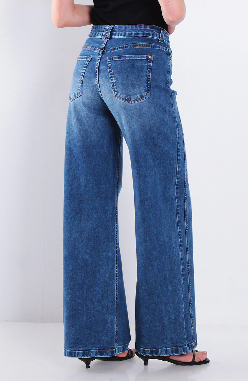Jeans Wide Leg Tiro Alto Pretina Basica 1 Boton hover